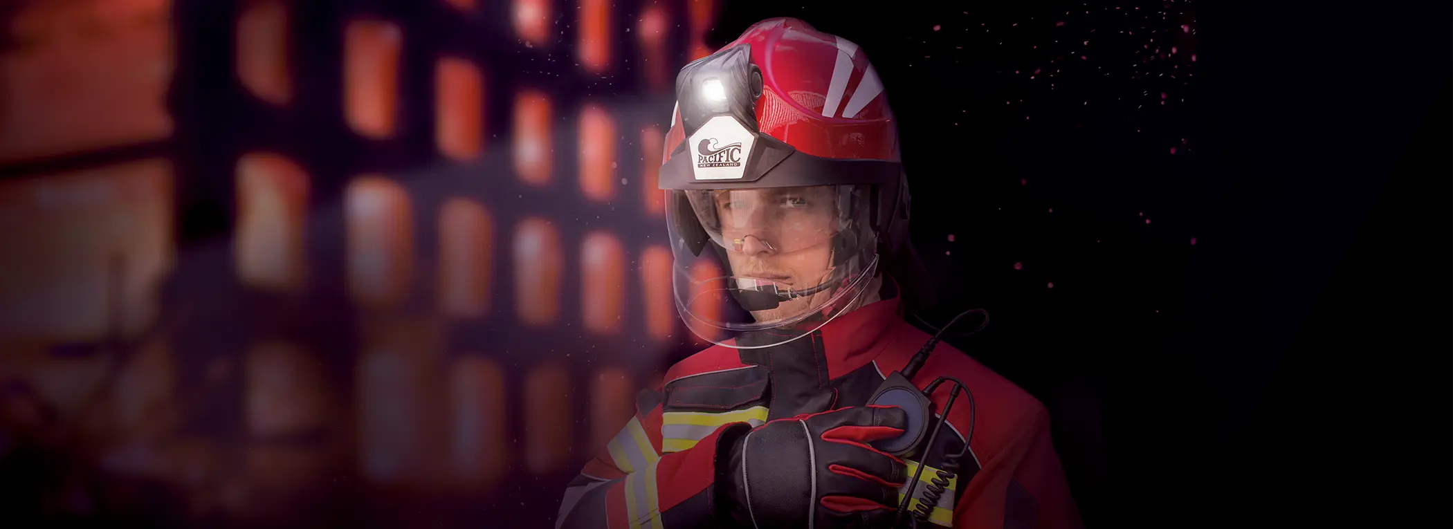 Fire Fighter wearing Lakeland's Pacific Helmet, F15