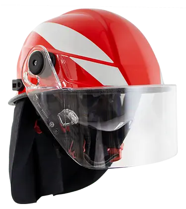 Structural Firefighter wearing F11 Dragonfly helmet from Pacific Helmets - Lakeland Fire + Safety