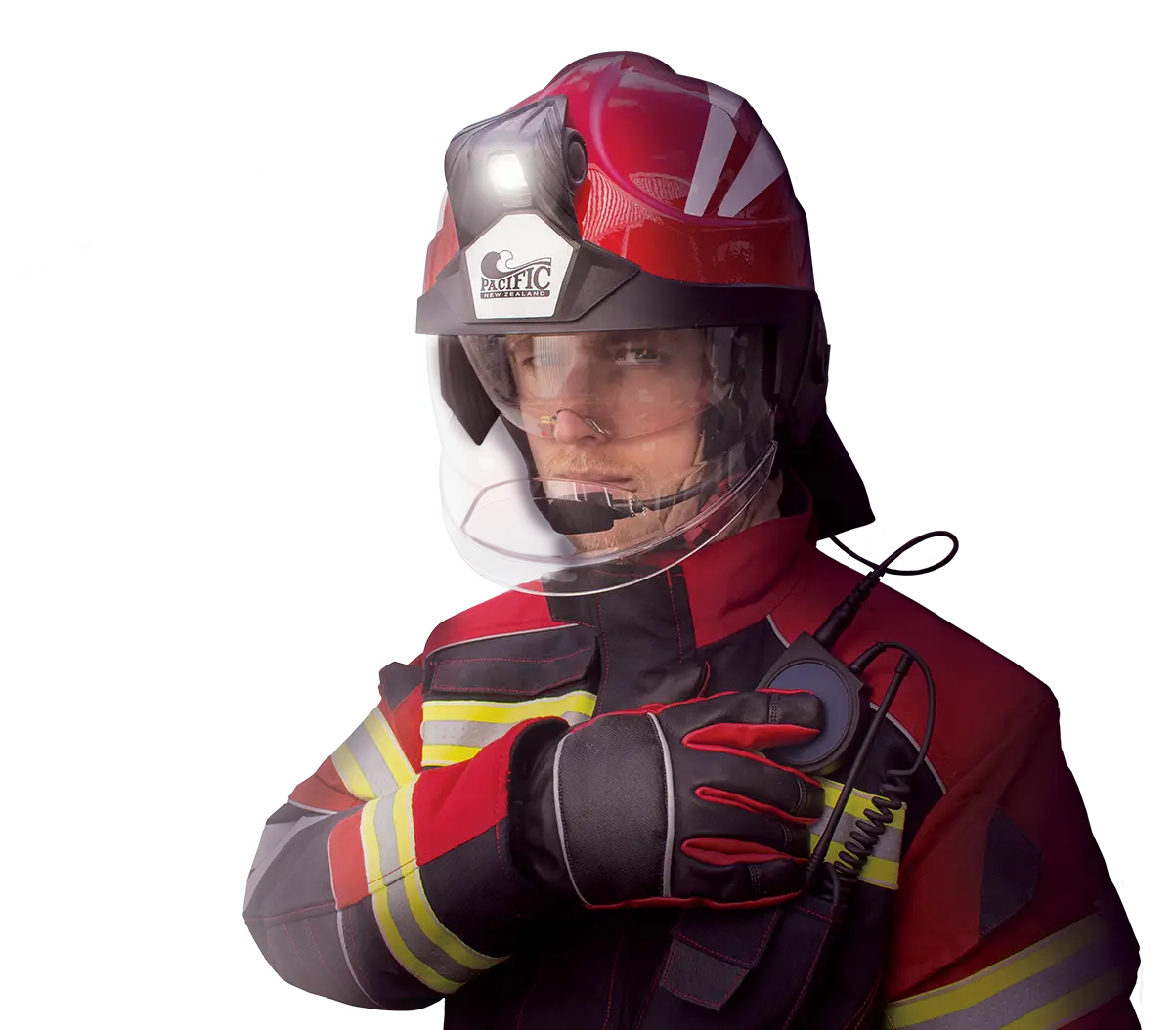 Structural Firefighter wearing F15 helmet from Pacific Helmets - Lakeland Fire + Safety