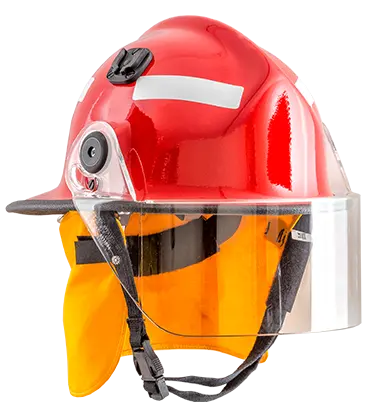A red pacific helmets structural firefighting helmet model F3D2